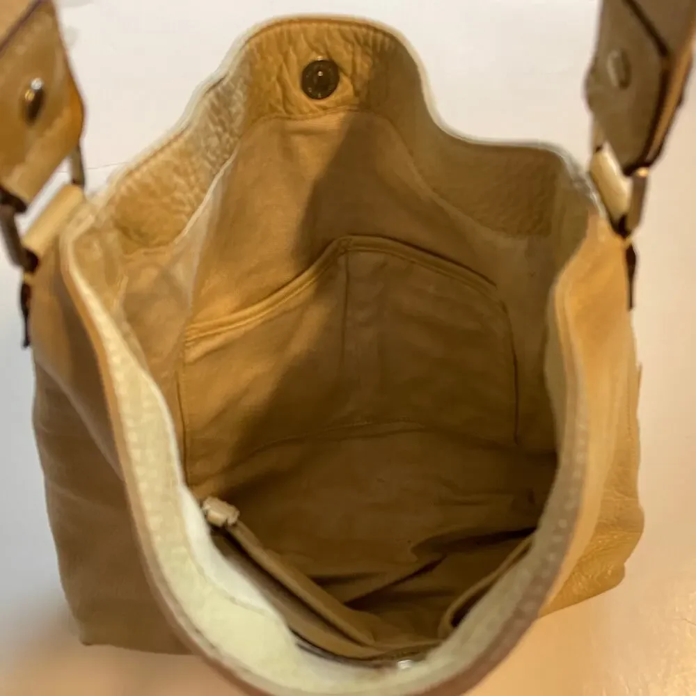 Michael Kors Cream Leather Ranger Hobo Bag Womens Pebbled Slouchy Handbag Purse